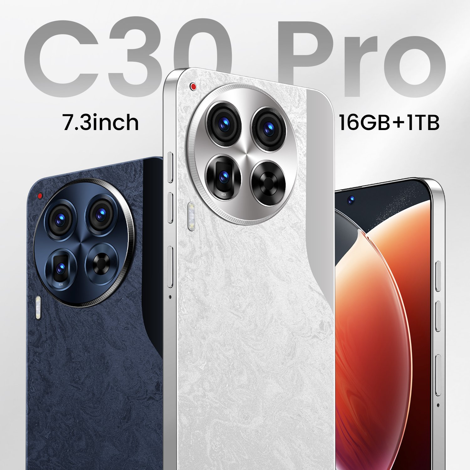 Android13.0 3G 4G smart phone C30 Pro original phone 7.3 Inch 5g 6800mAh 16GB + 1TB 50MP + 108MP cell phone